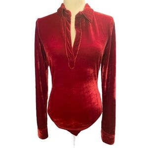Fletch Womens Red Velvet One Piece Body Suit Size Small Long Sleeve